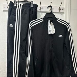 Adidas Women’s Size XL Jacket and Pants Set, Black Tracksuit with White Accents